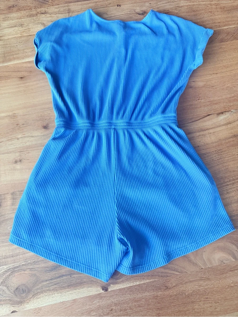 EUC Old Navy Bright Blue Ribbed Short Sleeve Button Down Romper size 10